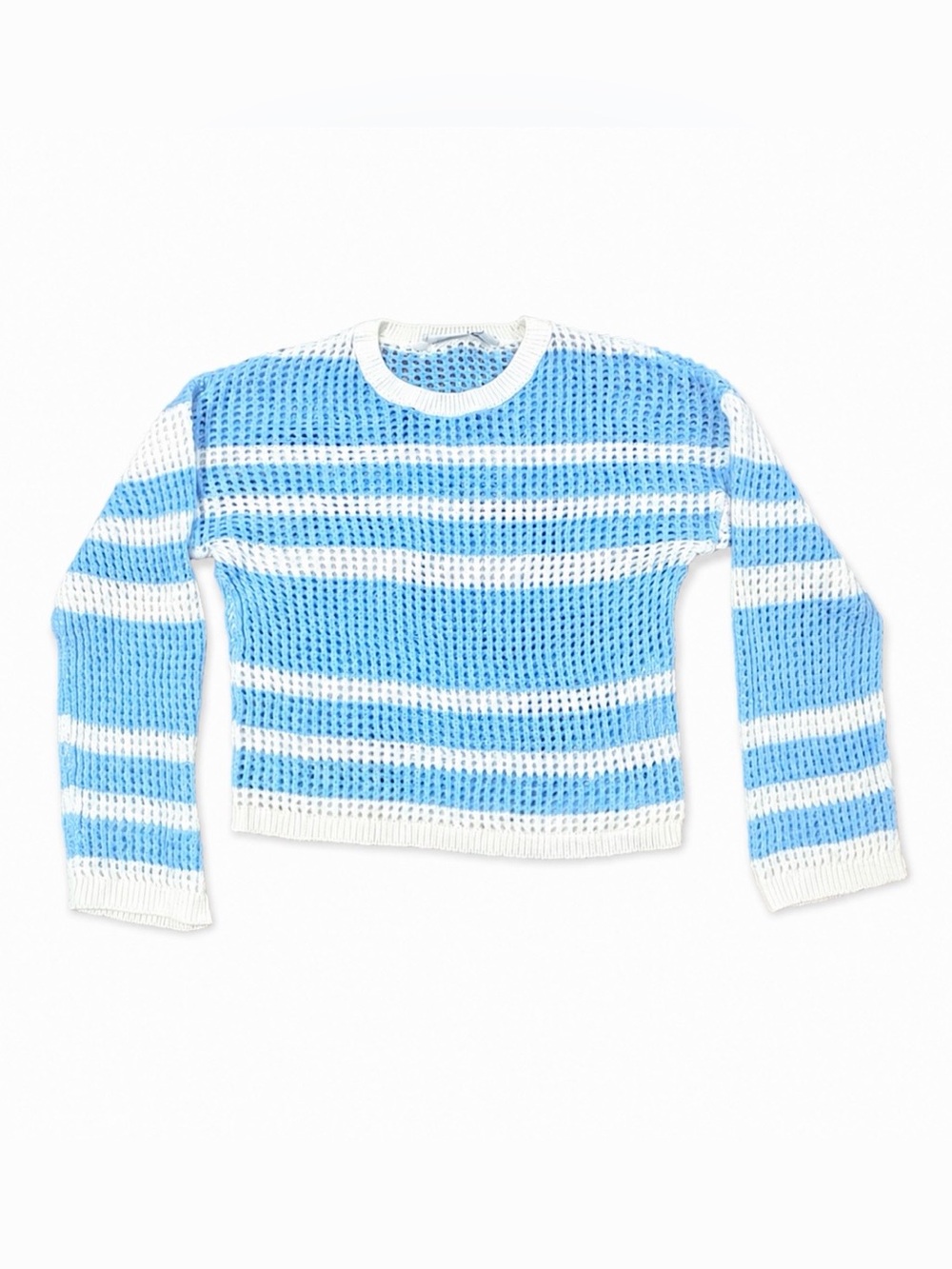Open Knit Crochet Sweater Blue White Striped Size M Noisy May
